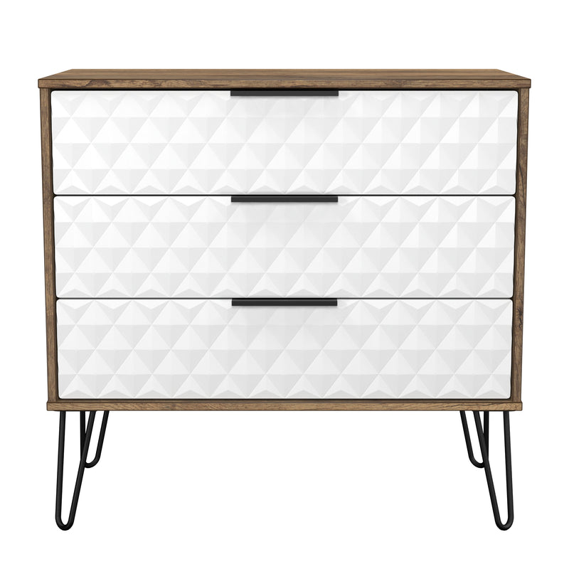 Harlequin 3 Drawer Chest in White Matt & Vintage Oak - Ready Assembled