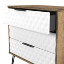 Harlequin 3 Drawer Chest in White Matt & Vintage Oak - Ready Assembled