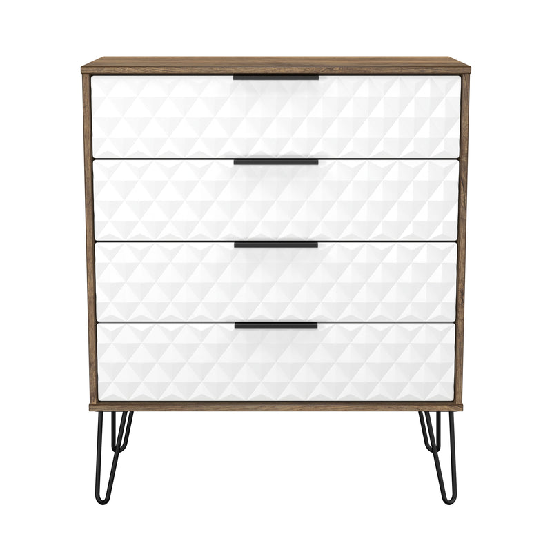 Harlequin 4 Drawer Chest in White Matt & Vintage Oak - Ready Assembled