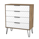 Harlequin 4 Drawer Chest in White Matt & Vintage Oak - Ready Assembled