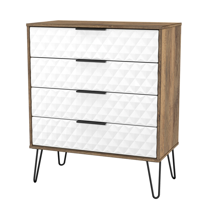 Harlequin 4 Drawer Chest in White Matt & Vintage Oak - Ready Assembled