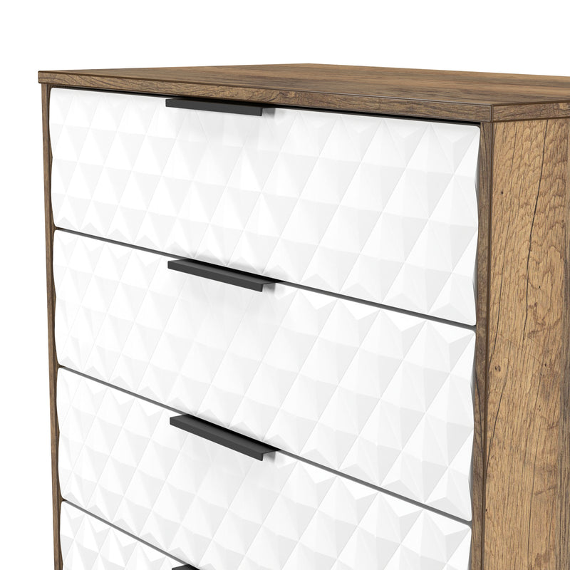 Harlequin 4 Drawer Chest in White Matt & Vintage Oak - Ready Assembled