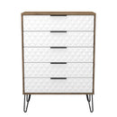 Harlequin 5 Drawer Chest in White Matt & Vintage Oak - Ready Assembled