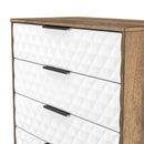 Harlequin 5 Drawer Chest in White Matt & Vintage Oak - Ready Assembled