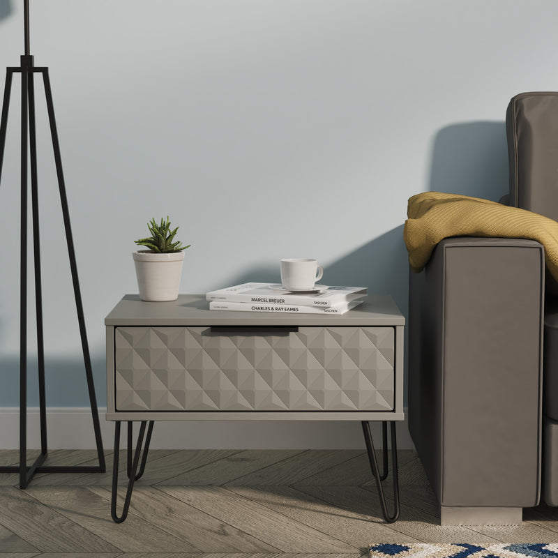 Harlequin 1 Drawer Wide Side Table in Dusk Grey - Ready Assembled