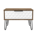 Harlequin 1 Drawer Wide Side Table in White Matt & Vintage Oak - Ready Assembled