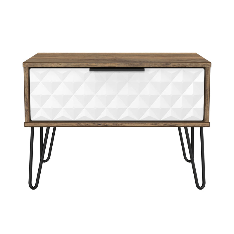Harlequin 1 Drawer Wide Side Table in White Matt & Vintage Oak - Ready Assembled