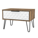 Harlequin 1 Drawer Wide Side Table in White Matt & Vintage Oak - Ready Assembled