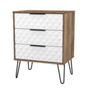 Harlequin 3 Drawer Chest in White Matt & Vintage Oak - Ready Assembled