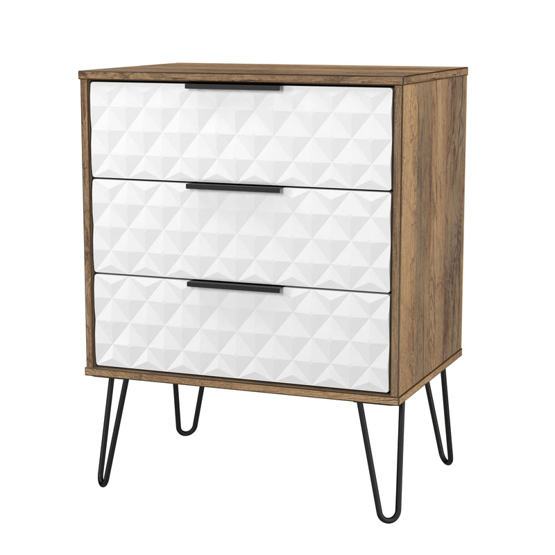 Harlequin 3 Drawer Chest in White Matt & Vintage Oak - Ready Assembled