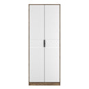 Harlequin Double Wardrobe in White Matt & Vintage Oak - Ready Assembled