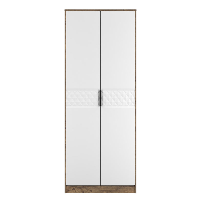 Harlequin Double Wardrobe in White Matt & Vintage Oak - Ready Assembled