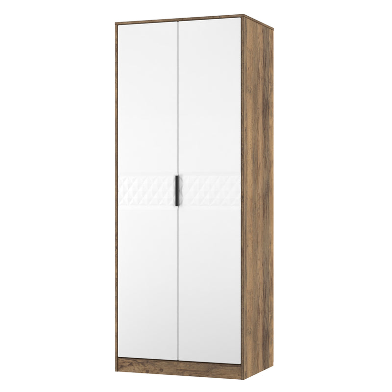 Harlequin Double Wardrobe in White Matt & Vintage Oak - Ready Assembled