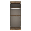 Harlequin Double Wardrobe in White Matt & Vintage Oak - Ready Assembled