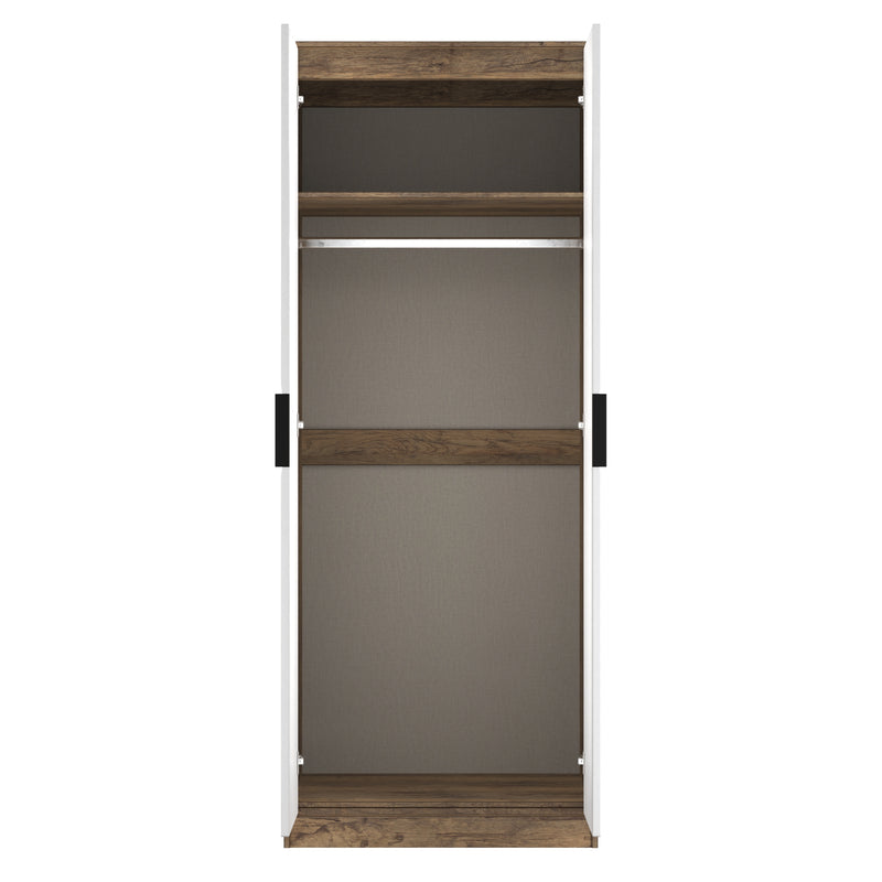 Harlequin Double Wardrobe in White Matt & Vintage Oak - Ready Assembled