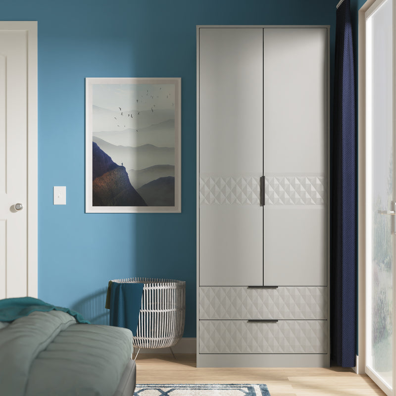 Harlequin 2 Drawer Double Wardrobe in Dusk Grey - Ready Assembled