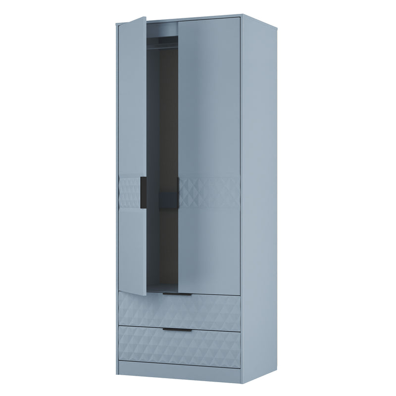 Harlequin 2 Drawer Double Wardrobe in Denim Blue - Ready Assembled