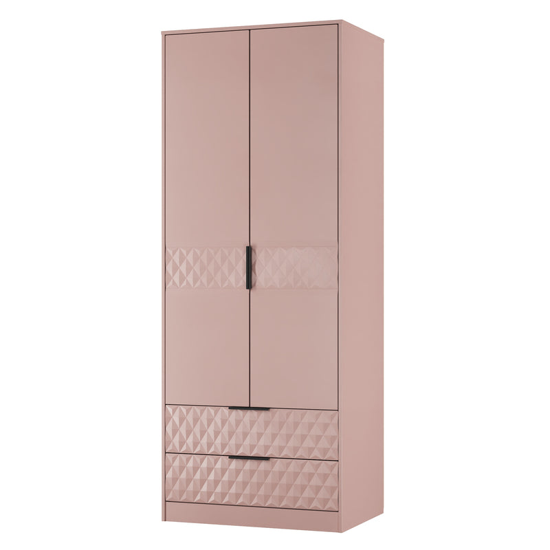 Harlequin 2 Drawer Double Wardrobe in Kobe Pink - Ready Assembled