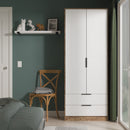 Harlequin 2 Drawer Double Wardrobe in White Matt & Vintage Oak - Ready Assembled
