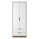 Harlequin 2 Drawer Double Wardrobe in White Matt & Vintage Oak - Ready Assembled