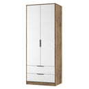 Harlequin 2 Drawer Double Wardrobe in White Matt & Vintage Oak - Ready Assembled
