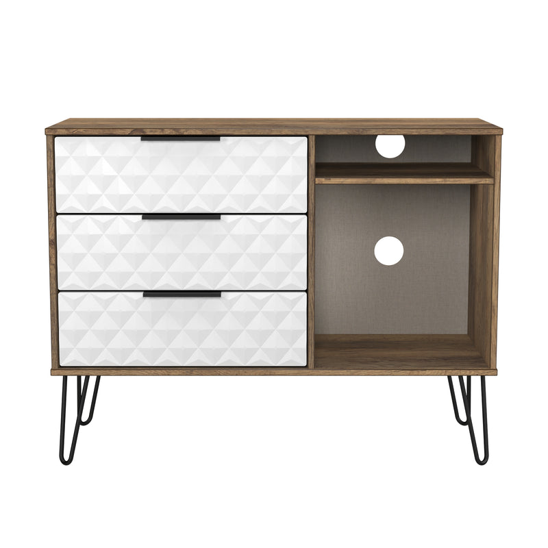 Harlequin 3 Drawer TV Unit in White Matt & Vintage Oak - Ready Assembled
