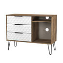 Harlequin 3 Drawer TV Unit in White Matt & Vintage Oak - Ready Assembled