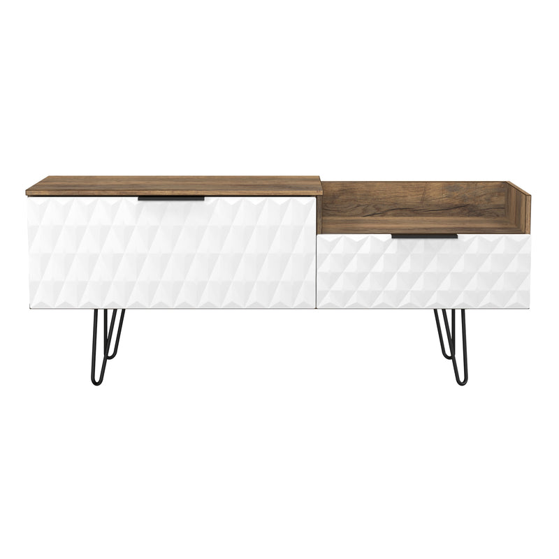 Harlequin 2 Drawer Coffee TV Unit in White Matt & Vintage Oak - Ready Assembled