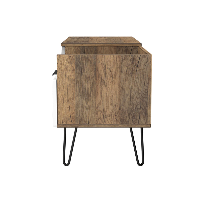 Harlequin 2 Drawer Coffee TV Unit in White Matt & Vintage Oak - Ready Assembled