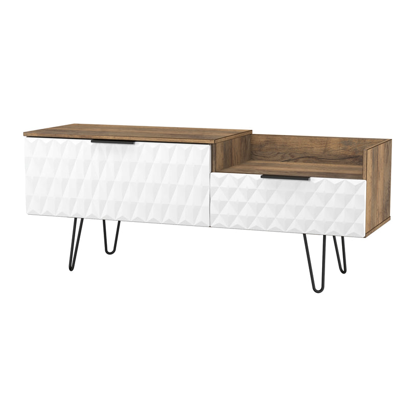 Harlequin 2 Drawer Coffee TV Unit in White Matt & Vintage Oak - Ready Assembled
