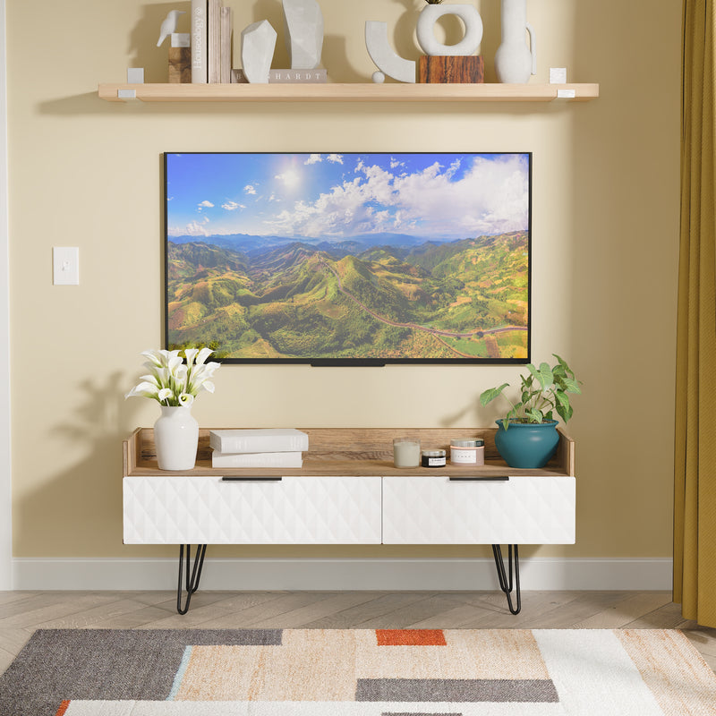 Harlequin 2 Drawer Coffee TV Unit in White Matt & Vintage Oak - Ready Assembled