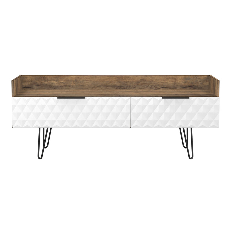Harlequin 2 Drawer Coffee TV Unit in White Matt & Vintage Oak - Ready Assembled