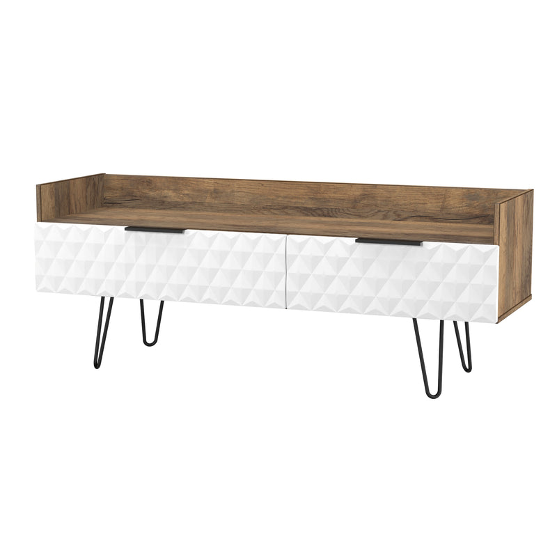 Harlequin 2 Drawer Coffee TV Unit in White Matt & Vintage Oak - Ready Assembled