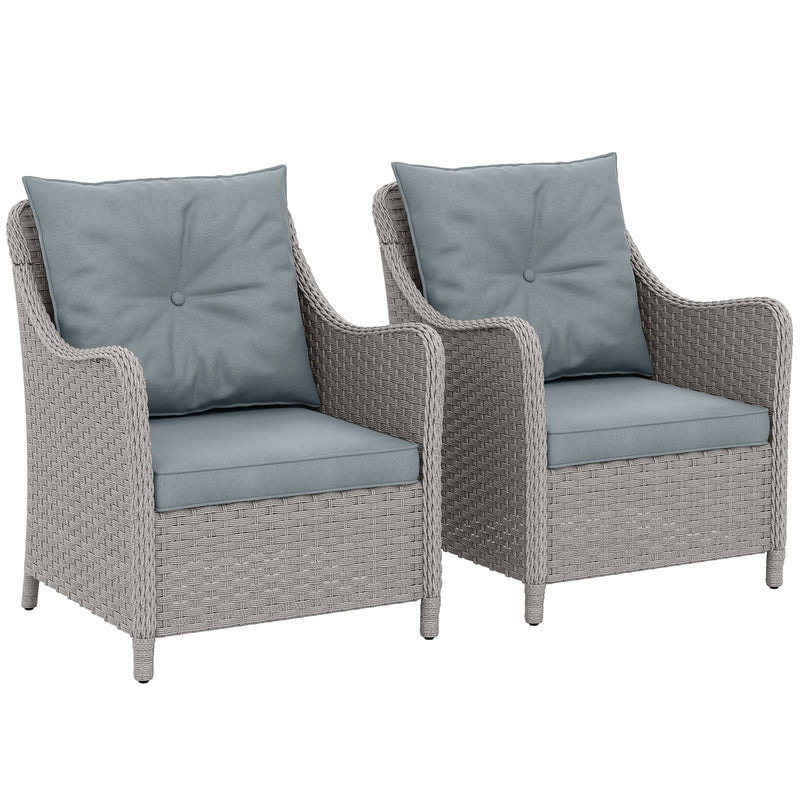 Outsunny 2 Pieces Rattan Garden Chairs, Cushioned Rattan Chairs