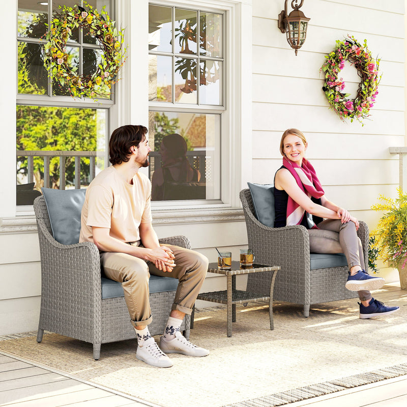 Outsunny 2 Pieces Rattan Garden Chairs, Cushioned Rattan Chairs