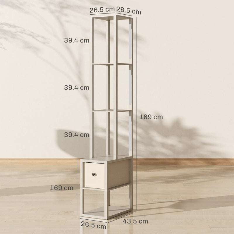 HOMCOM Floor Lamp with Shelves, LED Standing Lamp with Fabric Drawer