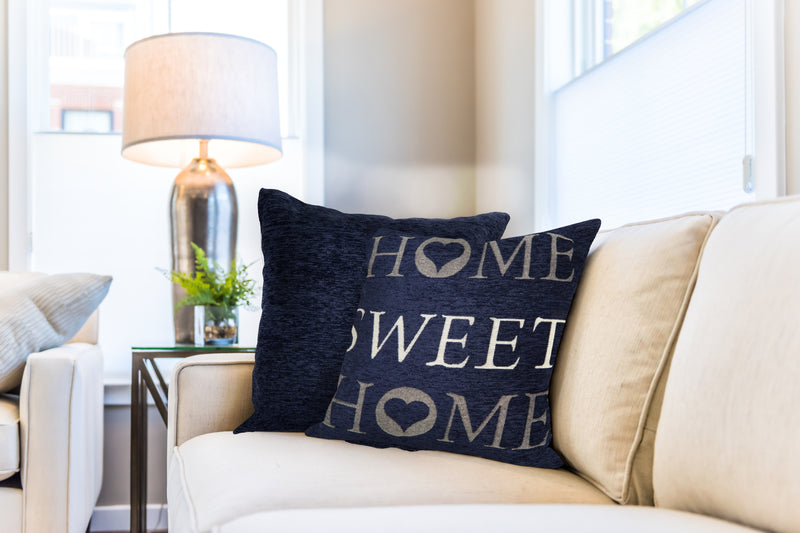 Home Sweet Home Jacquard Cushion Cover in Navy Blue