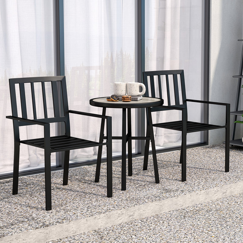 Outsunny 3 Piece Patio Bistro Set with Plastic Top, 2 Stackable Chairs, Grey