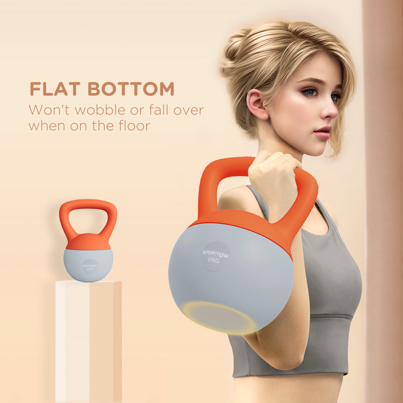 SPORTNOW Kettlebell W/ Soft Body And Non-Slip Handle, Orange And Grey