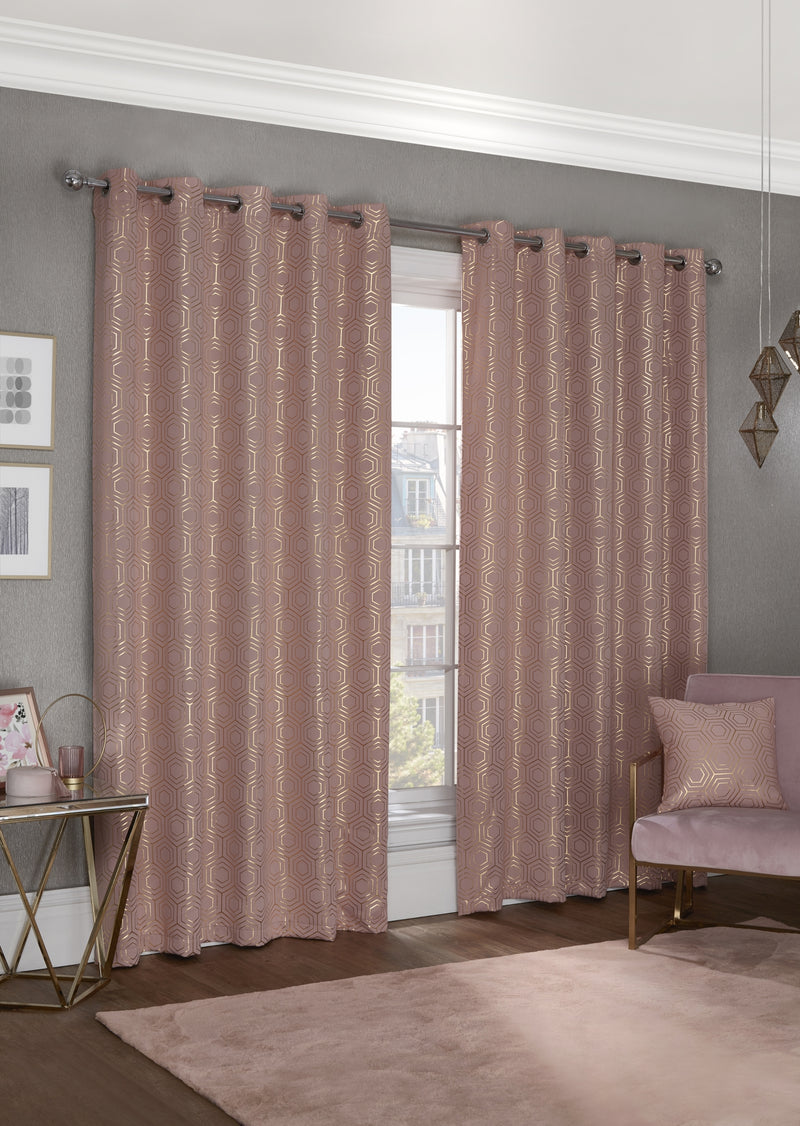 Hartford - Woven Thermal Blackout Eyelet Curtains in Blush Pink