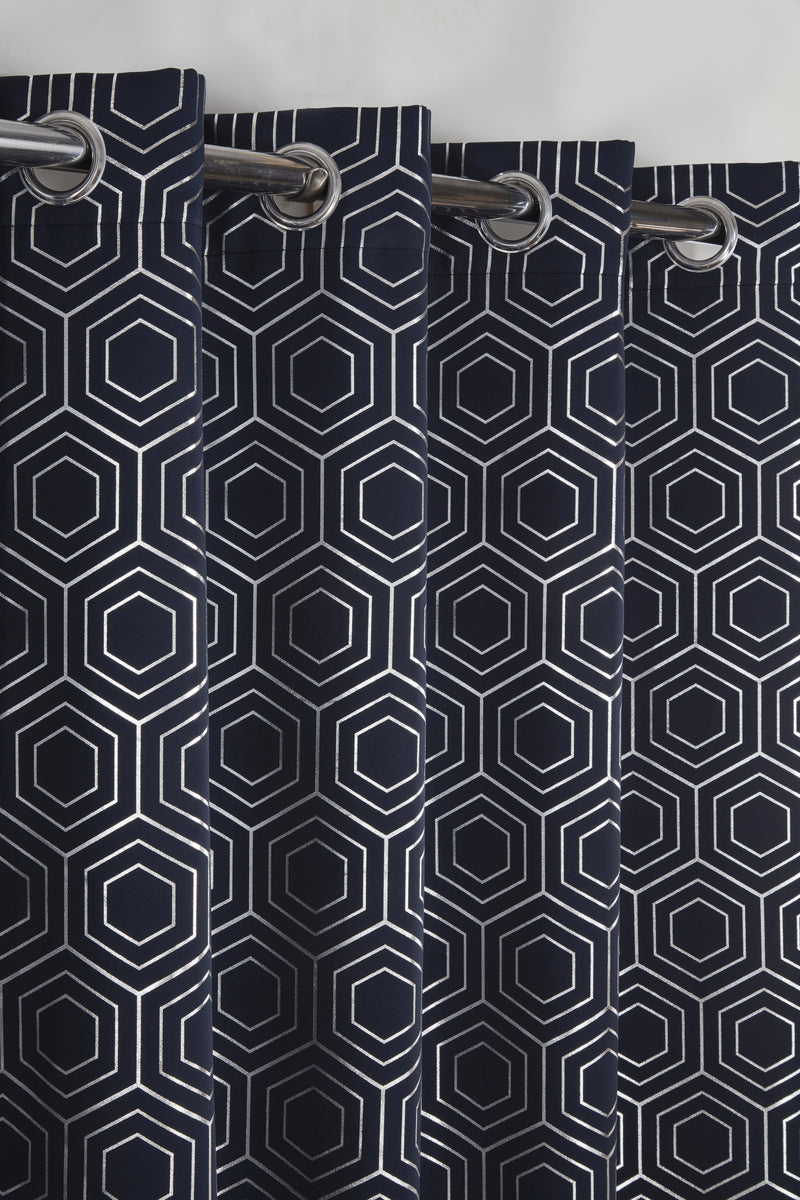 Hartford - Woven Thermal Blackout Eyelet Curtains in Navy