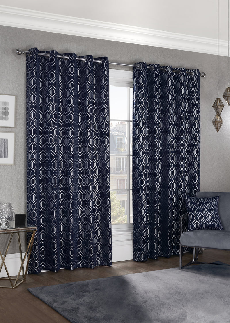 Hartford - Woven Thermal Blackout Eyelet Curtains in Navy