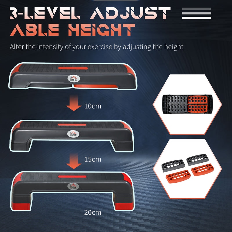 HOMCOM Aerobic Step Three-Level Adjustable Exercise Stepper, Grey and Red