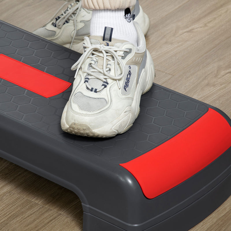 HOMCOM Aerobic Step Three-Level Adjustable Exercise Stepper, Grey and Red