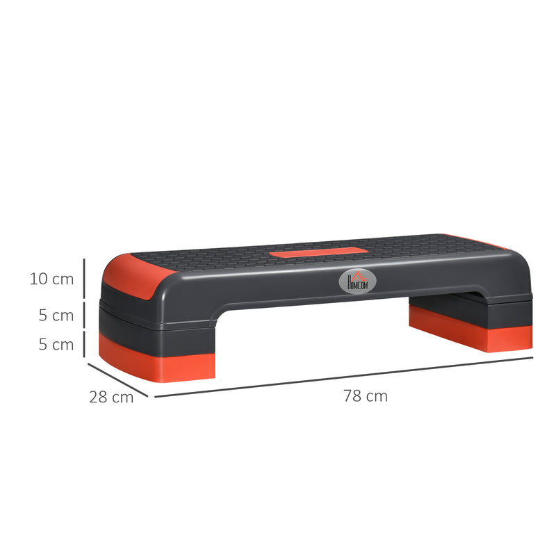 HOMCOM Aerobic Step Three-Level Adjustable Exercise Stepper, Grey and Red