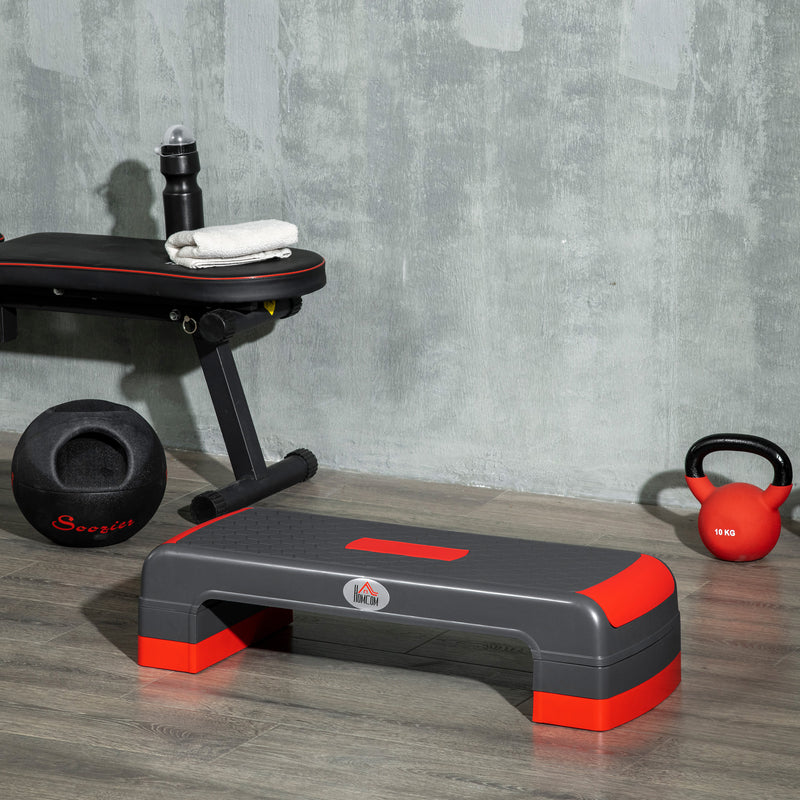 HOMCOM Aerobic Step Three-Level Adjustable Exercise Stepper, Grey and Red
