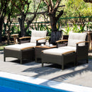 5 Pieces Patio Rattan Furniture Set With Cushions And Ottomans
