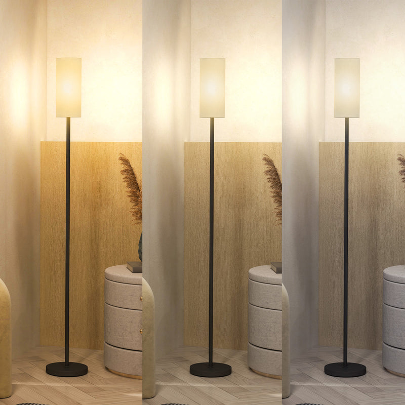 HOMCOM Floor Lamp with Linen Shade & Foot Switch for Living Room, White