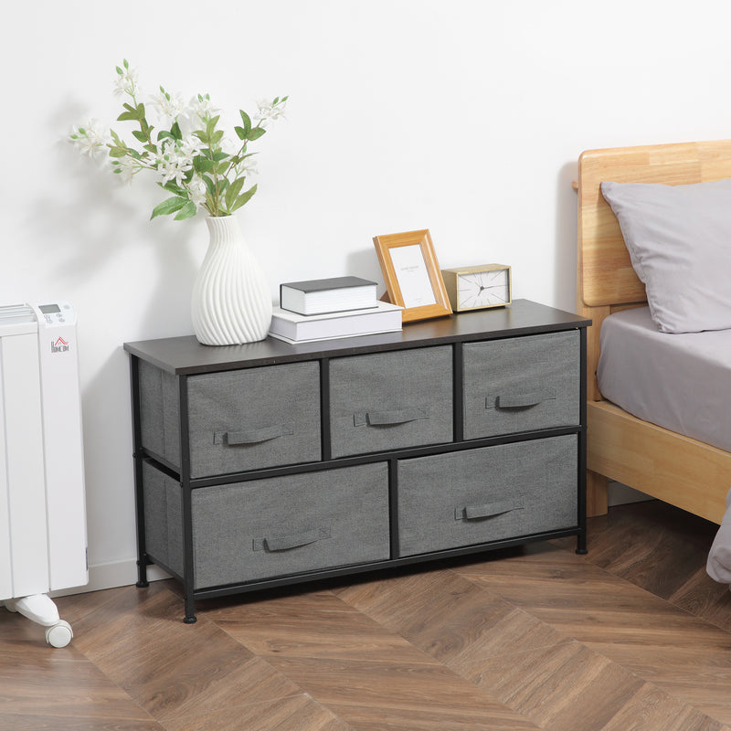HOMCOM Chest of Drawers, 5 Drawer Fabric Dresser for Bedroom, Dark Grey