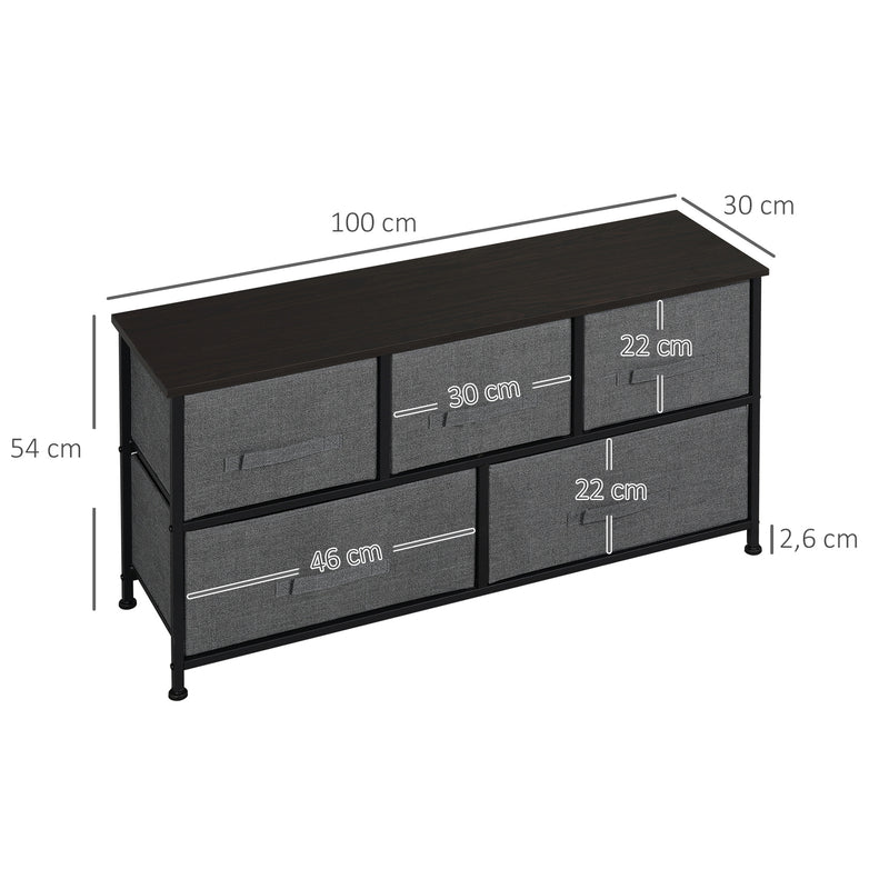 HOMCOM Chest of Drawers, 5 Drawer Fabric Dresser for Bedroom, Dark Grey